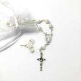 Taufrosenkranz, Geschenk Taufe, Taufgeschenk, weißer Rosenkranz, Kinderrosenkranz, Rosenkranz zur Taufe, Perlmuttrosenkranz, Perlmut, Perlmutt, kleiner Rosenrkanz, Kurzer Rosenkranz, Autorosenkranz