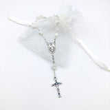 Rosenkranz weiss weiß echt Perlmutt Perlmut Perlmuttperlen kurz kurzer Geschenk für Mädchen zur Kommunion Erstkommunion Autorosenkranz Rosenkranz mit Verschluss fürs Auto Taufe Taufgeschenk Taufrosenkranz Kommunionsrosenkranz Junge