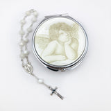 Perlmutt Rosenkranz mit Etui Schmuckdose Engel echt Perlmutt Taufgeschenk Taufset eschenk Taufe Mädchen Junge