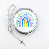 Perlmutt Rosenkranz mit Etui Schmuckdose Regenbogen bunt echt Perlmutt Taufgeschenk Taufset eschenk Taufe Mädchen Junge