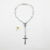 Taufrosenkranz, Geschenk Taufe, Taufgeschenk, weißer Rosenkranz, Kinderrosenkranz, Rosenkranz zur Taufe, Perlmuttrosenkranz, Perlmut, Perlmutt, kleiner Rosenrkanz, Kurzer Rosenkranz, Autorosenkranz, oval