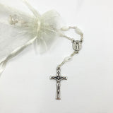 Taufrosenkranz, Geschenk Taufe, Taufgeschenk, weißer Rosenkranz, Kinderrosenkranz, Rosenkranz zur Taufe, Perlmuttrosenkranz, Perlmut, Perlmutt, kleiner Rosenrkanz, Kurzer Rosenkranz, Autorosenkranz, oval