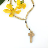 Geknüpfter Rosenkranz, Holz, naturbelassen, hellbraun, Autorosenkranz, Rosenkranz fürs Auto, Geschenk für Jungen zur Firmung, Konfirmation, Erstkommunoin, Kommunion, Franziskaner Rosenkranz