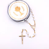 Rosenkranzdose Dose für Rosenkranz kommunionsrosenkranz rosenkranzkette echt perlmutt kommunionsgeschenk Erstkommunion Etui Aufbewahrung Rosenkranz Metalldose Schmuckdose Schmuckaufbewahrung, Taufschmuck weiß gold rund 7cm religiöses und christliches Motiv: Kelch Geschenk Konfirmation Firmung KommunionErstkommunion Taufe Taufgeschenk, Reiseschmuckdose Reiseschmucketui für Jungen Jungs Bub Buben Mädchen katholisches Motiv religiöses Set Geschenkset