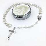 Rosenkranz weißer Rosenkranz Kommunionsrosenkranz Rosenkranzkette echt Perlmuttosenkranz Perlmutt weiß Erstkommunion Geschenk für Mädchen Kommunionsrosenkranz Hochzeit langer Rosenkranzweiße Perlmuttperlen Geschenk Taufe Konfirmation Firmung