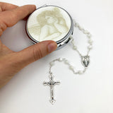 Rosenkranz weißer Rosenkranz Kommunionsrosenkranz Rosenkranzkette echt Perlmuttosenkranz Perlmutt weiß Erstkommunion Geschenk für Mädchen Kommunionsrosenkranz Hochzeit langer Rosenkranzweiße Perlmuttperlen Geschenk Taufe Konfirmation Firmung