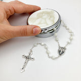 Rosenkranz weißer Rosenkranz Kommunionsrosenkranz Rosenkranzkette echt Perlmuttosenkranz Perlmutt weiß Erstkommunion Geschenk für Mädchen Kommunionsrosenkranz Hochzeit langer Rosenkranzweiße Perlmuttperlen Geschenk Taufe Konfirmation Firmung