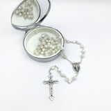 Rosenkranz weißer Rosenkranz Kommunionsrosenkranz Rosenkranzkette echt Perlmuttosenkranz Perlmutt weiß Erstkommunion Geschenk für Mädchen Kommunionsrosenkranz Hochzeit langer Rosenkranzweiße Perlmuttperlen Geschenk Taufe Konfirmation Firmung