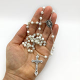 Rosenkranz weißer Rosenkranz Kommunionsrosenkranz Rosenkranzkette echt Perlmuttosenkranz Perlmutt weiß Erstkommunion Geschenk für Mädchen Kommunionsrosenkranz Hochzeit langer Rosenkranzweiße Perlmuttperlen Geschenk Taufe Konfirmation Firmung