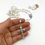 Rosenkranz weißer Rosenkranz Kommunionsrosenkranz Rosenkranzkette echt Perlmuttosenkranz Perlmutt weiß Erstkommunion Geschenk für Mädchen Kommunionsrosenkranz Hochzeit langer Rosenkranzweiße Perlmuttperlen Geschenk Taufe Konfirmation Firmung