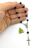 Zehnerrosenkranz, Zehner, schwarzer Kurzer Rosenkranz, Autorosenkranz, Glasperlen, Glasrosenkranz, Glas, schwarz, für Jungen, Buben, Männer, Männerrosenkranz, Trauerrosenkranz, kurz, klein