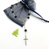 Zehnerrosenkranz, Zehner, schwarzer Kurzer Rosenkranz, Autorosenkranz, Glasperlen, Glasrosenkranz, Glas, schwarz, für Jungen, Buben, Männer, Männerrosenkranz, Trauerrosenkranz, kurz, klein