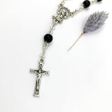 Zehnerrosenkranz, Zehner, schwarzer Kurzer Rosenkranz, Autorosenkranz, Glasperlen, Glasrosenkranz, Glas, schwarz, für Jungen, Buben, Männer, Männerrosenkranz, Trauerrosenkranz, kurz, klein