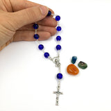 Kurzer Rosenkranz dunkelblau, Rosenkranz mit Glasperlen blau, Blauer Rosenkranz, Kurzer Zehner Rosenkranz blau, Geschenk zur Taufe Junge, Taufrosenkranz Junge, Geschenk zum Führerschein, Konfirmationsgeschenk, Geschenk für Jungen zur Jugendweihe, Firmung, Geschenk für Jungen zur Kommunion Erstkommunion