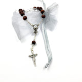 Minirosenkranz, Mini-Rosenkranz, Kurzer Autorosenkranz mit Verschluss, schwarz, Holzperlen, Holzrosenkranz, dunkelbraun, dunkel, Geschenk zur Firmung, Konfirmation, Kommunion, Erstkommunion, Gastgeschenk, kleiner Rosenkranz, Reiserosenkranz, Handrosenkranz, Reiseschutz