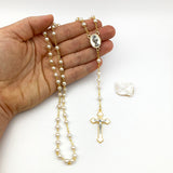 Kommunions-Rosenkranz, Wachsperlen, gold