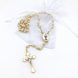 Kommunions-Rosenkranz, Wachsperlen, gold