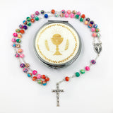 Bunter Rosenkranz Fimo, in Rosenkranzdose