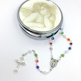 Bunter Rosenkranz Murano, in Rosenkranzdose