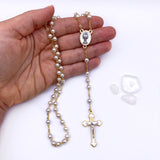 Kommunionsrosenkranz für Mädchen zur Erstkommunion Geschenk set etui kelch Rosenkranzdose Dose für Rosenkranz kommunionsrosenkranz rosenkranzkette echt perlmutt kommunionsgeschenk Erstkommunion Etui Aufbewahrung Rosenkranz Metalldose Schmuckdose Schmuckaufbewahrung, Taufschmuck weiß gold rund 7cm religiöses und christliches Motiv: Kelch Geschenk Konfirmation Firmung KommunionErstkommunion Taufe Taufgeschenk für Mädchen katholisches Motiv religiöses