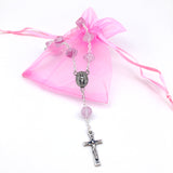 Rosenkranz rosa pink kurz kurzer Geschenk für Mädchen zur Kommunion Erstkommunion Firmung Konfirmation Autorosenkranz Rosenkranz mit Verschluss fürs Auto Glasperlen Taufe