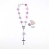 Rosenkranz rosa pink kurz kurzer Geschenk für Mädchen zur Kommunion Erstkommunion Firmung Konfirmation Autorosenkranz Rosenkranz mit Verschluss fürs Auto Glasperlen Taufe