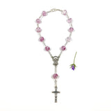 Rosenkranz rosa kurz, kurzer Rosenkranz, Geschenk für Mädchen zur Kommunion, Erstkommunion, Firmung, Konfirmation, Autorosenkranz, Rosenkranz fürs Auto, rosa, pink, Glasperlen