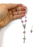 Rosenkranz rosa kurz, kurzer Rosenkranz, Geschenk für Mädchen zur Kommunion, Erstkommunion, Firmung, Konfirmation, Autorosenkranz, Rosenkranz fürs Auto, rosa, pink, Glasperlen