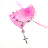 Rosenkranz rosa kurz, kurzer Rosenkranz, Geschenk für Mädchen zur Kommunion, Erstkommunion, Firmung, Konfirmation, Autorosenkranz, Rosenkranz fürs Auto, rosa, pink, Glasperlen