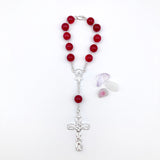 Edelsteinrosenkranz Kurzer Rosenkranz aus Silber mit Edelsteinperlen roter Amethyst Mädchen Geschenk Kommunion Erstkommunion Firmung Konfirmation Zehnerrosenkranz Edelstein violett lila himbeer rosa rot Silberrosenkranz Rosenkranz Silber