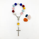 Kurzer Auto-Rosenkranz, Glas, bunt, mehrere Farben, multicolour, multicolor, Bunter Rosenkranz, Kurzer Zehner Rosenkranz, Geschenk zur Taufe, Taufrosenkranz, Konfirmationsgeschenk, Geschenk für Jungen und Mädchen zur Jugendweihe, Firmung, Erstkommunion