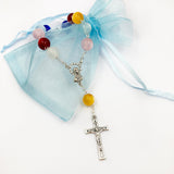Kurzer Auto-Rosenkranz, Glas, bunt, mehrere Farben, multicolour, multicolor, Bunter Rosenkranz, Kurzer Zehner Rosenkranz, Geschenk zur Taufe, Taufrosenkranz, Konfirmationsgeschenk, Geschenk für Jungen und Mädchen zur Jugendweihe, Firmung, Erstkommunion