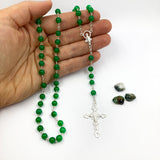 Rosenkranz für Jungen zur Erstkommunion, Kommunion, Konfirmation, Firmung, klassisches Geschenk Firmung, Rosenkranz, Holz, grün, Aventurin, echt Silber, Silberrosenkranz, Edelsteinrosenkranz, aventurin, Rosenkranz zum Umhängen