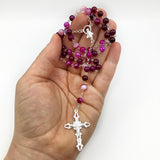 Sterlingsilber echt silber Rosenkranz rosa pink Rosenquarz Achat Perlen Silberrosenkranz Geschenk Mädchen Firmung Erstkommunion Kommunion Konfirmation Taufe Rosenquarzrosenkranz Edelstein Edelsteinrosenkranz Rosenkranz Edelstein,