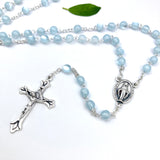 blauer Rosenkranz Junge Geschenk Kommunion Konfirmartion Glasperlen Rosenkranz zur Kommunion hochwertig Kommunionsrosenkranz Konfirmation, Firmung Jungen, Buben, Bub, Mann, Männerrosenkranz Taufschmuck Jugendweihe türkis hellblau