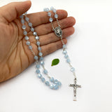 blauer Glasrosenkranz, Glasperlen, Rosenkranz zur Kommunion, Kommunionsrosenkranz, Rosenkranz zur Konfirmation, Firmung, Rosenkranz für Jungen, Buben, Bub, Mann, Männerrosenkranz, Taufschmuck, Jugendweihe, türkis, blau, hellblau