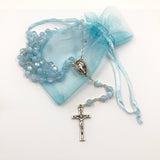 blauer Glasrosenkranz, Glasperlen, Rosenkranz zur Kommunion, Kommunionsrosenkranz, Rosenkranz zur Konfirmation, Firmung, Rosenkranz für Jungen, Buben, Bub, Mann, Männerrosenkranz, Taufschmuck, Jugendweihe, türkis, blau, hellblau