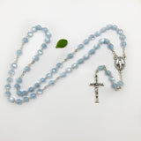 blauer Glasrosenkranz, Glasperlen, Rosenkranz zur Kommunion, Kommunionsrosenkranz, Rosenkranz zur Konfirmation, Firmung, Rosenkranz für Jungen, Buben, Bub, Mann, Männerrosenkranz, Taufschmuck, Jugendweihe, türkis, blau, hellblau