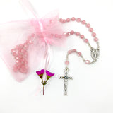 Glasrosenkranz, Glasperlen, Rosenkranz zur Kommunion, Kommunionsrosenkranz, Rosenkranz zur Konfirmation, Firmung, Rosenkranz für Mädchen, rosa, pink