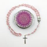 Glasrosenkranz, Glasperlen, Rosenkranz zur Kommunion, Kommunionsrosenkranz, Rosenkranz zur Konfirmation, Firmung, Rosenkranz für Mädchen, rosa, pink, mit Rosenkranzdose, Taube, Taubenmotiv, bunt Eui, Kinderrosenkranz, Kommunionsgeschenk, Geschenk Firmung, Konfirmation für Mädchen, mit Dose box, rosa pink