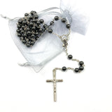 schwarzer Rosenkranz, Blutstein, Edelstein, dunkler Rosenkranz, Trauerrosenkranz, Trauer, Beten, Gebetskette, Rosenkranzkette, Hämatit, Geschenk zur Firmung, Konfirmation