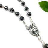 schwarzer Rosenkranz Blutstein Edelstein dunkler Rosenkranz Trauerrosenkranz Trauer Beten Gebetskette Rosenkranzkette Hämatit Geschenk zur Firmung Konfirmation Männerrosenkranz Rosenkranzkette Gebetskette