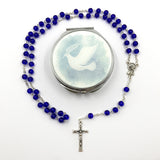 blauer Glasrosenkranz, Glasperlen, Rosenkranz zur Kommunion, Kommunionsrosenkranz, Rosenkranz zur Konfirmation, Firmung, Rosenkranz für Jungen, Buben, Bub, Mann, Männer,, mit Rosenkranzdose, Schmuckdose, Taufschmuck, Jugendweihe, türkis, blau, royalblau, dunkelblau, hellblau