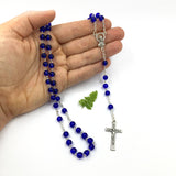 blauer Glasrosenkranz, Glasperlen, Rosenkranz zur Kommunion, Kommunionsrosenkranz, Rosenkranz zur Konfirmation, Firmung, Rosenkranz für Jungen, Buben, Bub, Mann, Männer,, mit Rosenkranzdose, Schmuckdose, Taufschmuck, Jugendweihe, türkis, blau, royalblau, dunkelblau