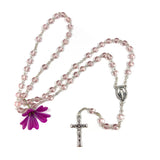Rosenkranz pink rosa Mädchen Kommunion Konfirmation Erstkommunion Glasrosenkranz mit Schmuckdose Etui Fisch Kommunionsrosenkranz Firmung Kinderrosenkranz Kommunionsgeschenk, Geschenk mit Dose Box