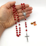 Roter Rosenkranz rot Geschenk für Mädchen Frau Glasrosenkranz Glasperlen Rosenkranz zur Konfirmation Firmung Rosenkranzkette zum Umhängen rot Geschenk für Frauen