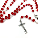 Roter Rosenkranz rot Geschenk für Mädchen Frau Glasrosenkranz Glasperlen Rosenkranz zur Konfirmation Firmung Rosenkranzkette zum Umhängen rot Geschenk für Frauen