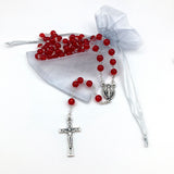 Roter Rosenkranz rot Geschenk für Mädchen Frau Glasrosenkranz Glasperlen Rosenkranz zur Konfirmation Firmung Rosenkranzkette zum Umhängen rot Geschenk für Frauen