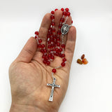 Roter Rosenkranz rot Geschenk für Mädchen Frau Glasrosenkranz Glasperlen Rosenkranz zur Konfirmation Firmung Rosenkranzkette zum Umhängen rot Geschenk für Frauen