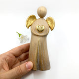 Schutzengel mit Goldflügel, Engel, holzengel, Engelsfigur, Schutzengel für Kinder, Mädchen, Taufgeschenk, Geschenk zur Taufe, Geburt, Erstkommunion